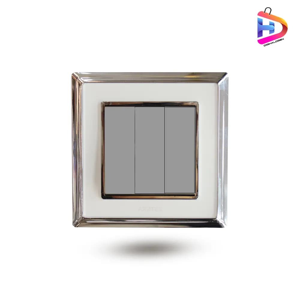 کلید 3 پل دور نقره ای براق نقره ای مدل الارا پلاس استرا