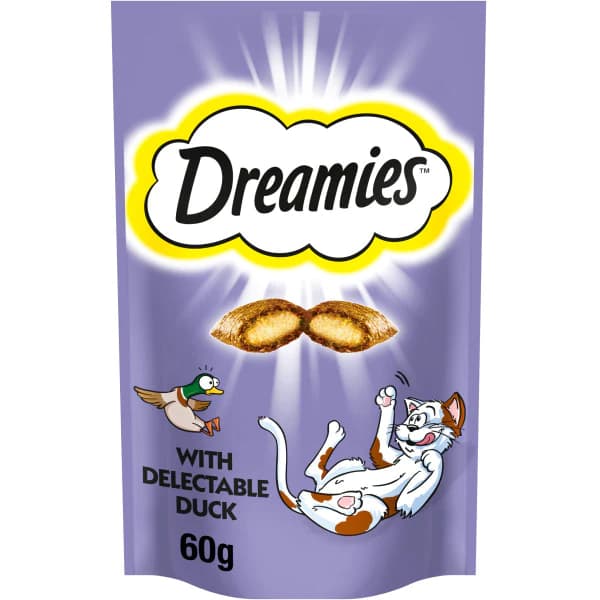تشویقی گربه دریمیز با طعم اردک وزن 60 گرم ا DREAMIES duck snack for cat