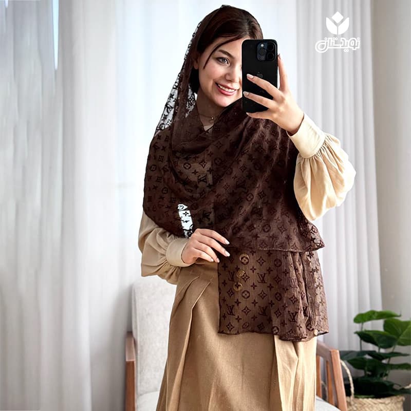 شال حریر مارک قهوه ای کد 33446