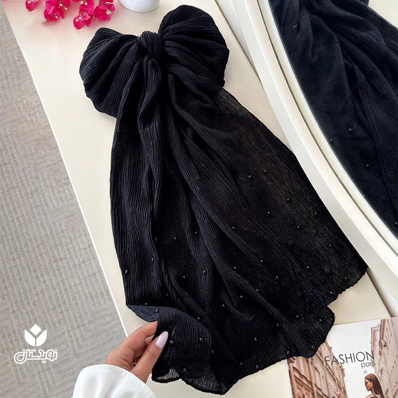 شال مشکی دستک مروارید کد 33110