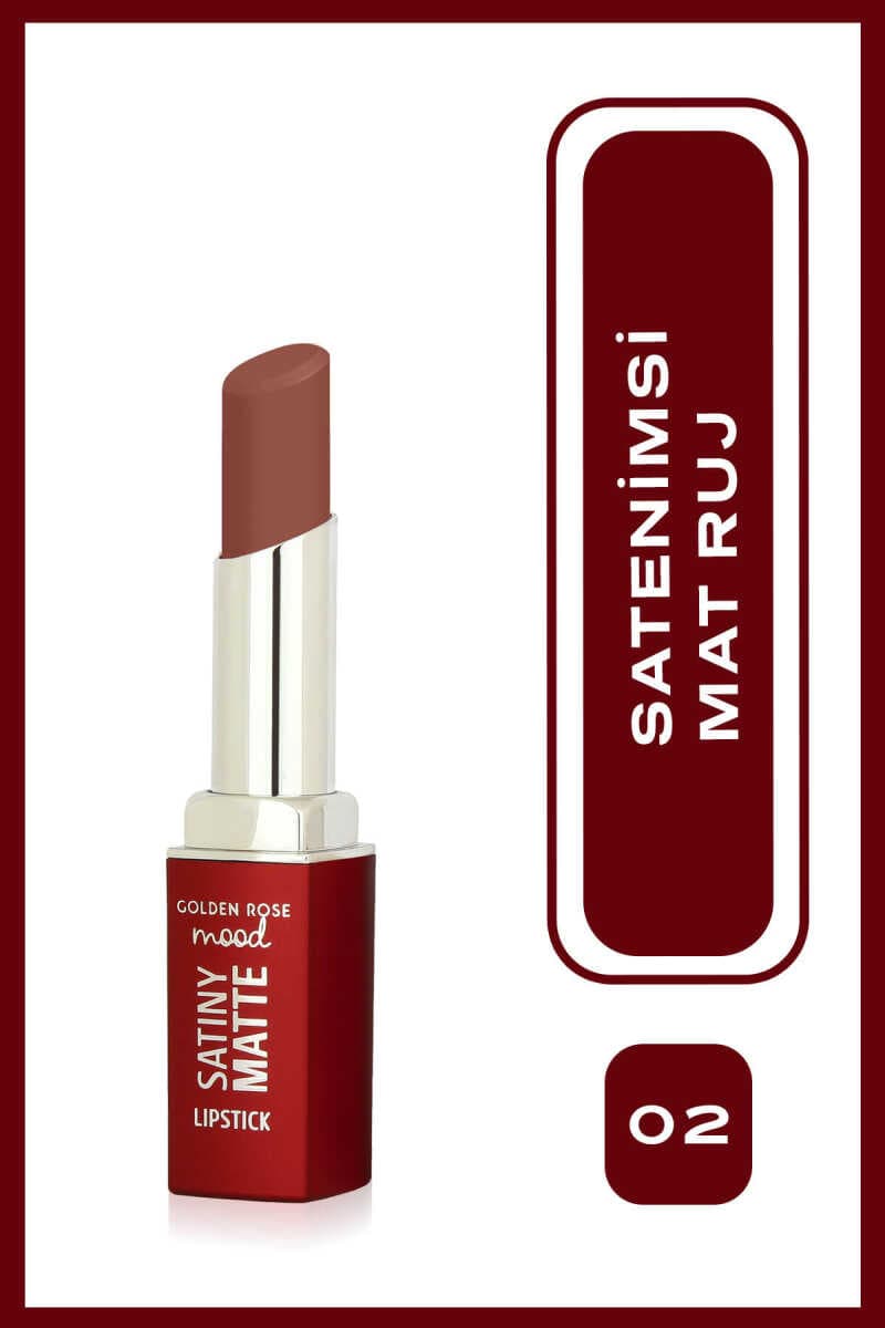 رژ لب مات بادوام ساتینی گلدن رز Golden Rose مدل Satiny Matte رنگ Velvet Taupe شماره 02 — تصویر ۹
