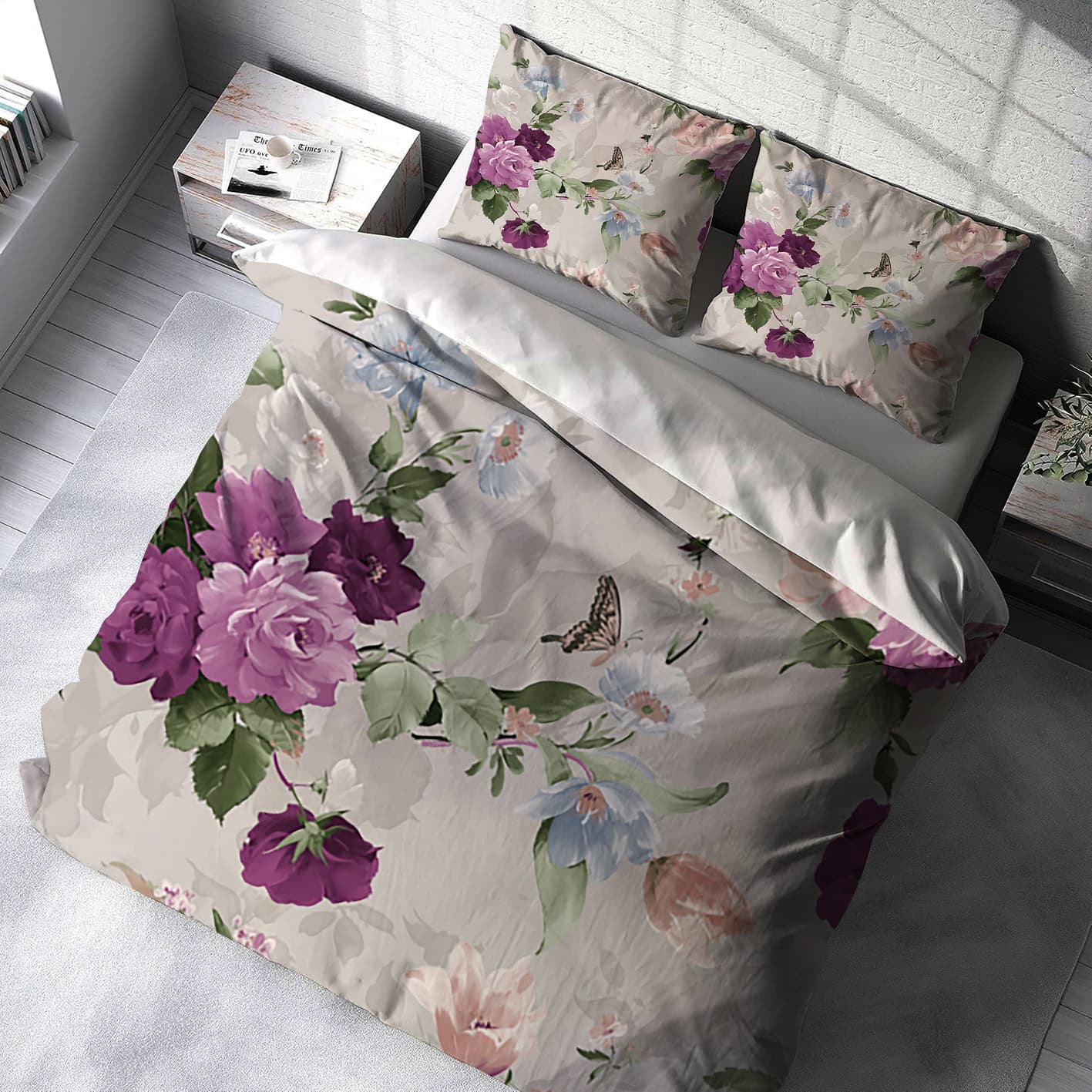 روتختی دو نفره طرح گل با زمینه ساده BAs-3729