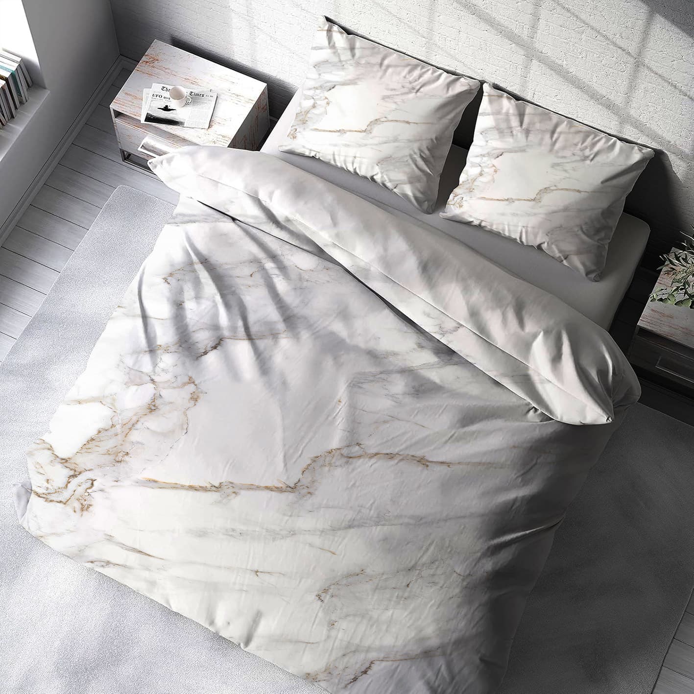 ست روتختی دونفره طرح ماربل سفید BAs-9183