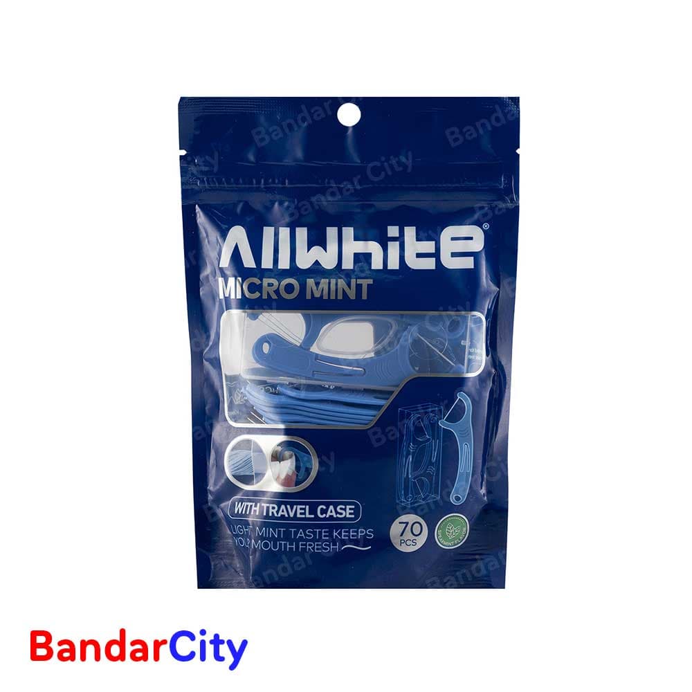 نخ دندان کمانی نعنایی میکرومنت All White بسته 70 عددی