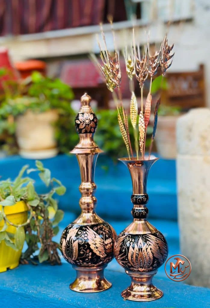 تنگ و گلدان مسی گل بلبل