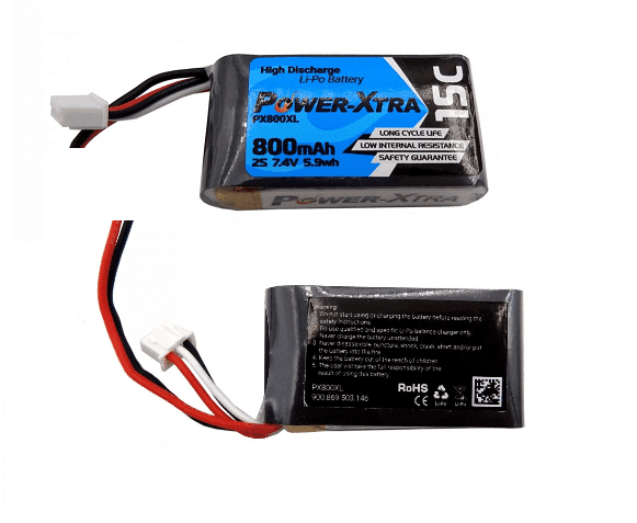 باتری لیتیوم پلیمر 7.4v ظرفیت 800mAh دو سلول 15c مارک PowerXtra — تصویر ۳
