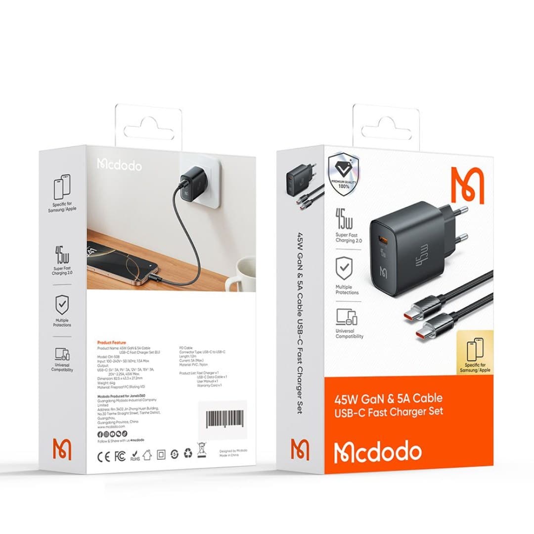 آداپتور شارژر 45 وات مک دودو مدل Mcdodo CH-508 همراه با کابل — تصویر ۶