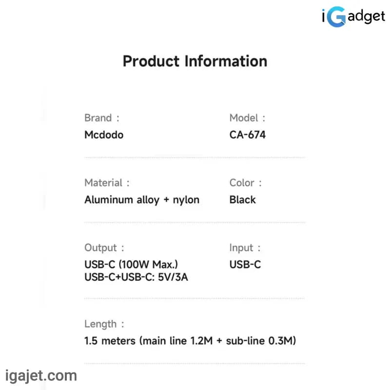 کابل usb-c مک دودو مدل CA-6740 طول 1.5 متر — تصویر ۸