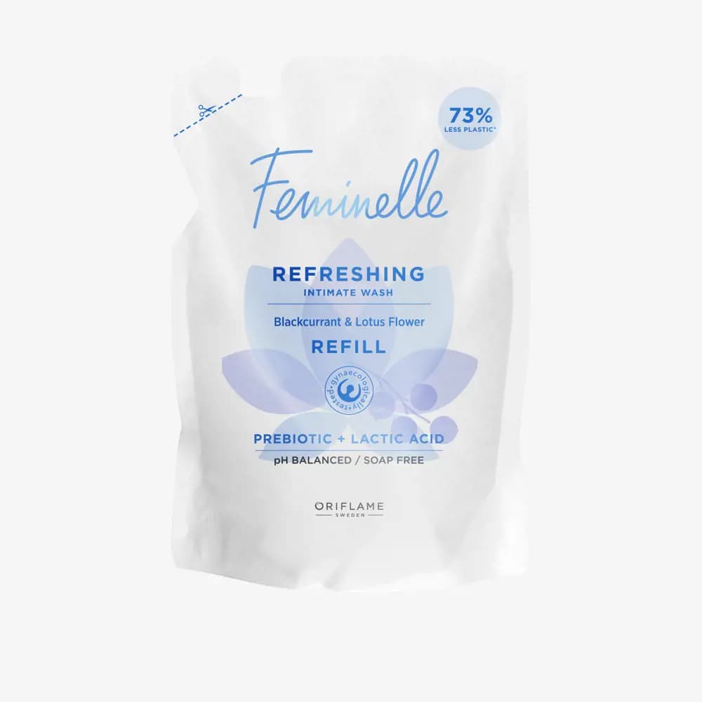 پک ژل شستوشوی واژینال ریفیل فمینله با عصاره بلک کارنت اوریفلیم Feminelle Blackcurrant Refreshing Intimate Wash Refill — تصویر ۸