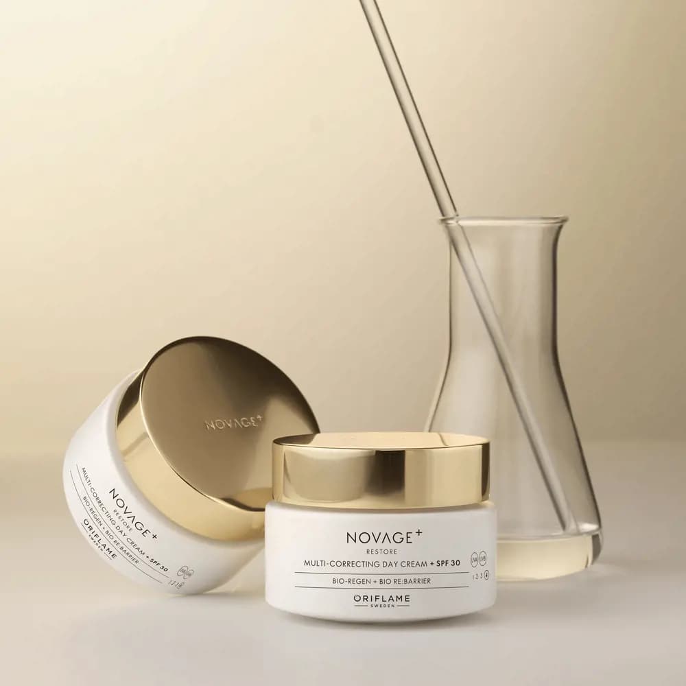 کرم روز نوایج پلاس ریستور اوریفلیم Novage+ Restore Multi-Correcting Day Cream SPF 30 — تصویر ۸