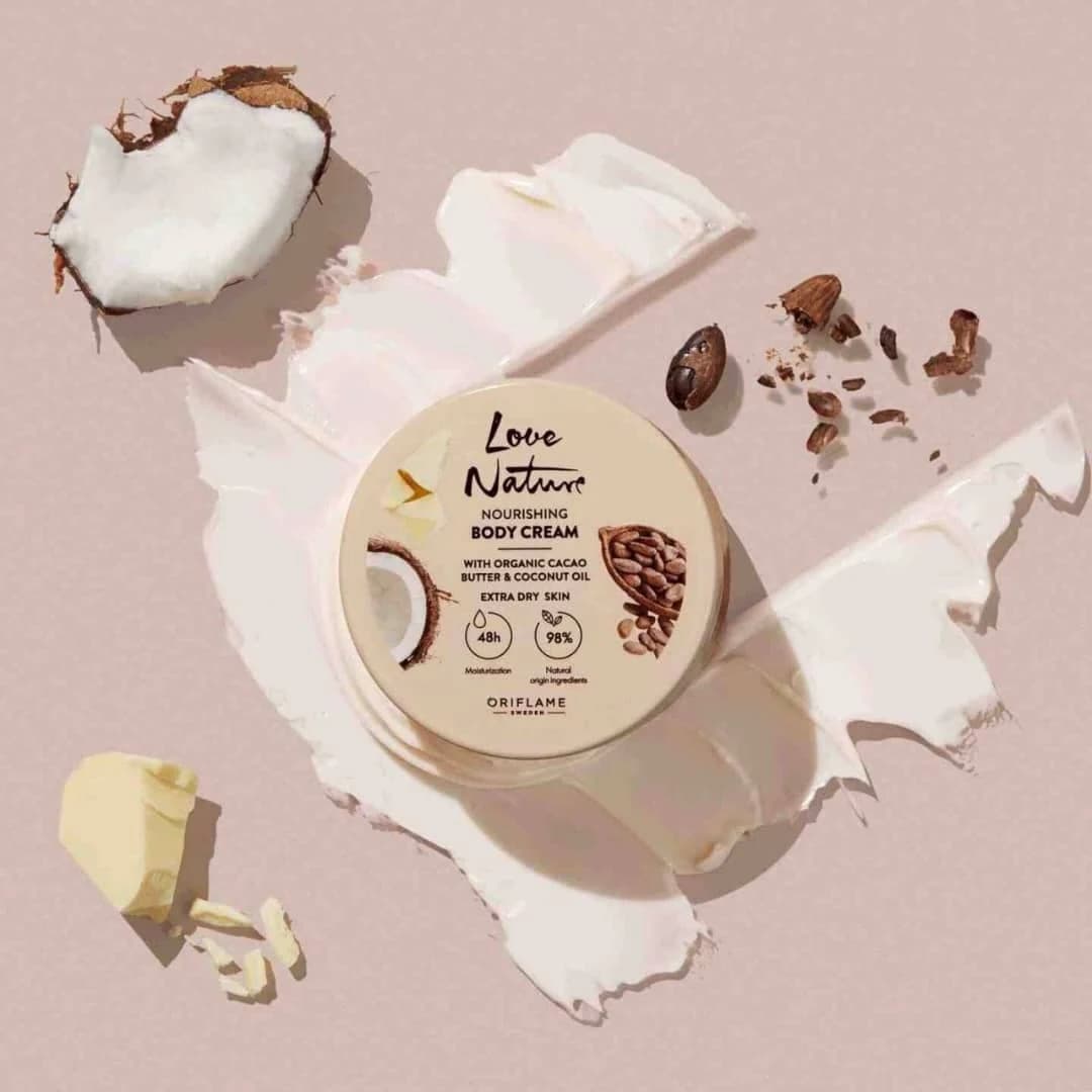 کرم بدن تغذیهکننده لاونیچر با کره کاکائو و روغن نارگیل ارگانیک اوریفلیم LOVE NATURE Nourishing Body Cream with Organic Cacao Butter & Coconut Oil — تصویر ۵