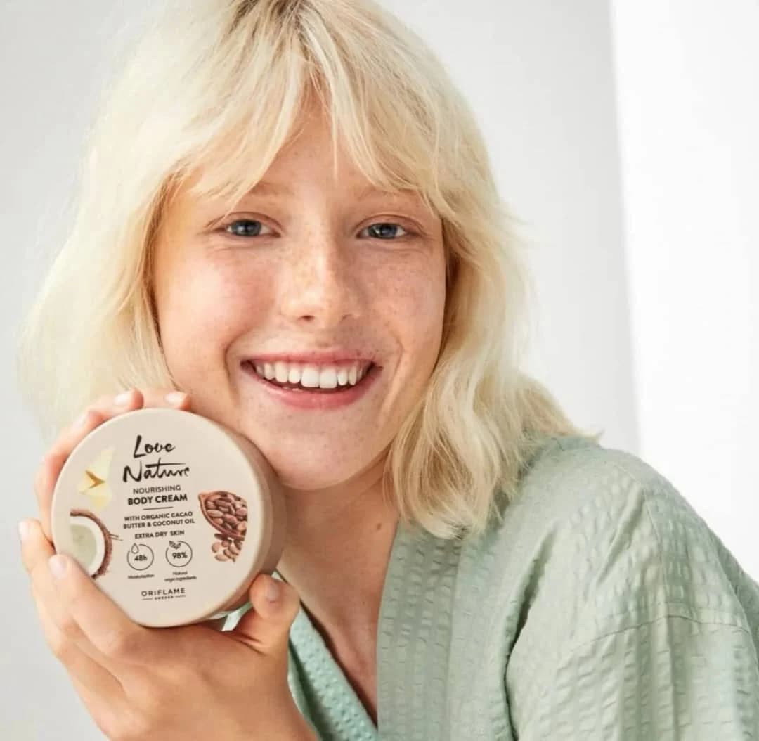 کرم بدن تغذیهکننده لاونیچر با کره کاکائو و روغن نارگیل ارگانیک اوریفلیم LOVE NATURE Nourishing Body Cream with Organic Cacao Butter & Coconut Oil — تصویر ۴