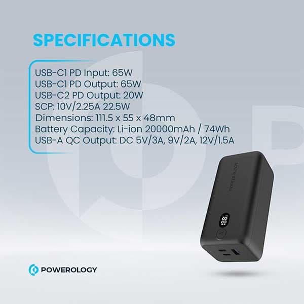 پاوربانک 65 وات 20000 پاورولوژی Powerology Onyx Power Bank PPBCHA19 — تصویر ۱۱