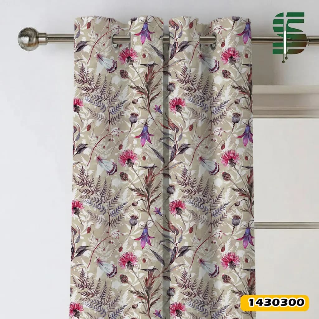 پرده پانچ طرح دار کد 1430300 مدل گل و گیاهان تابستانی — تصویر ۲