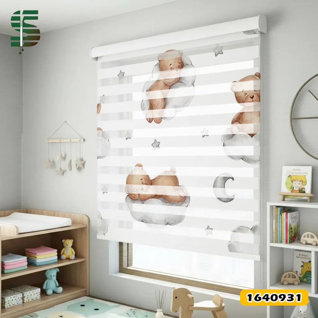 پرده زبرا کودک کد 1640931 طرح خرس های عروسکی روی ابرها — تصویر ۲