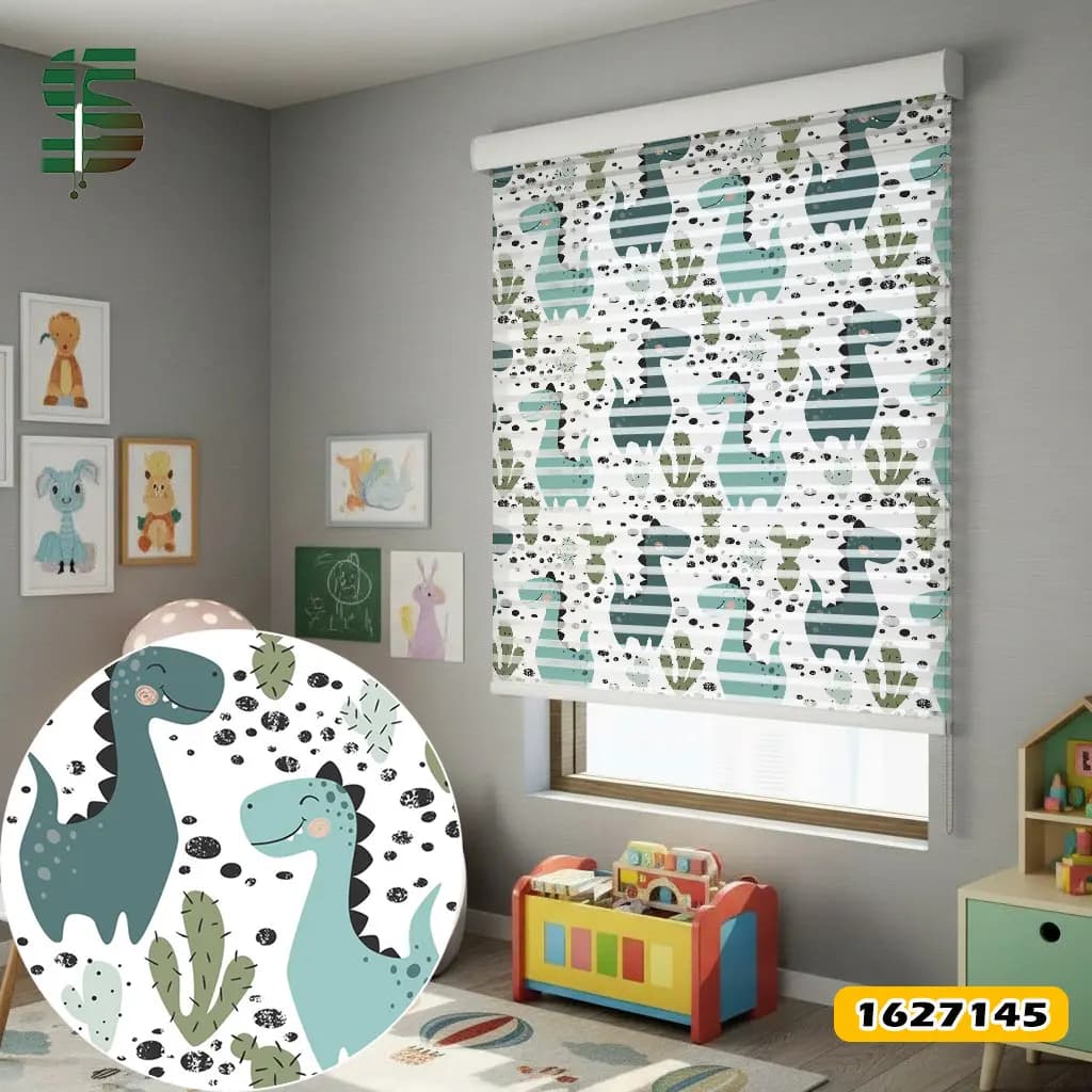 پرده شب و روز کودک کد 1627145 طرح دایناسور دینو همراه با کاکتوس