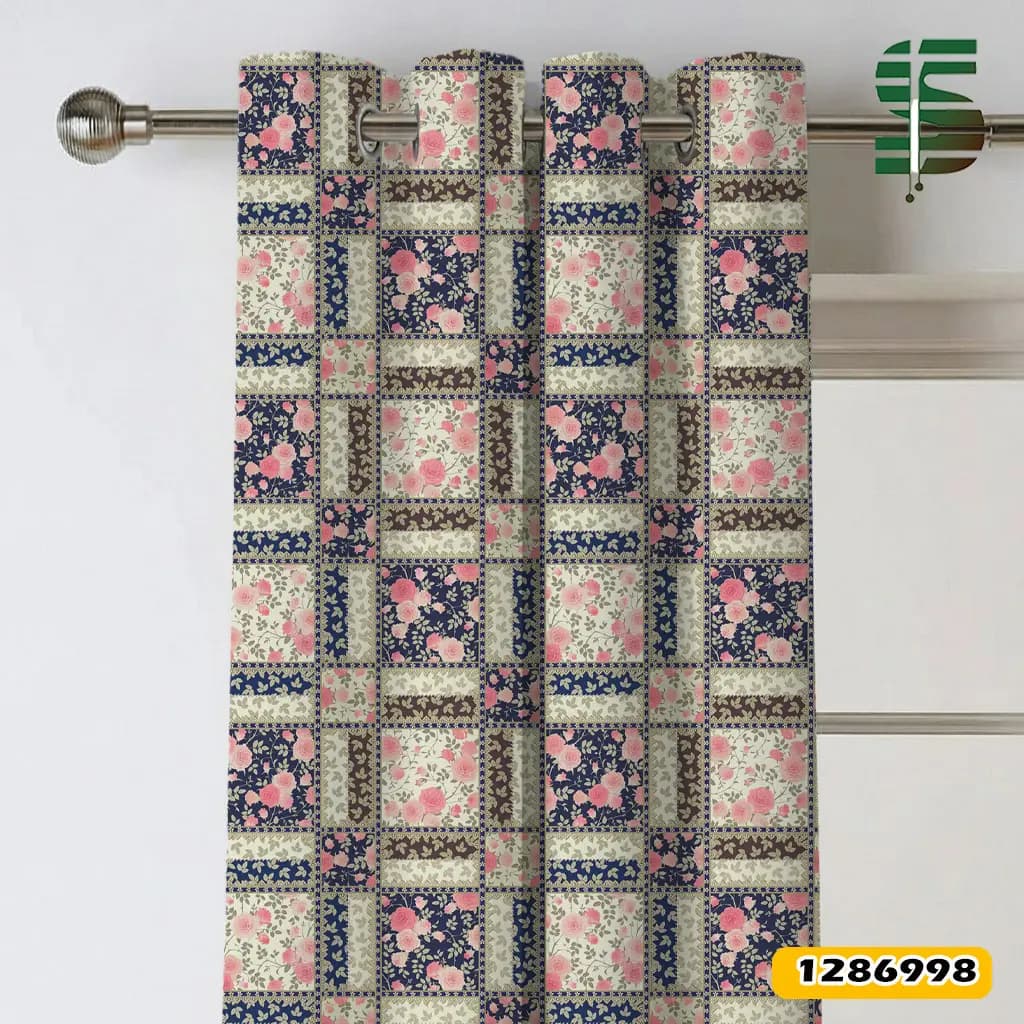 پرده پانچ طرح دار کد 1286998 مدل پس زمینه شطرنجی با گل رز