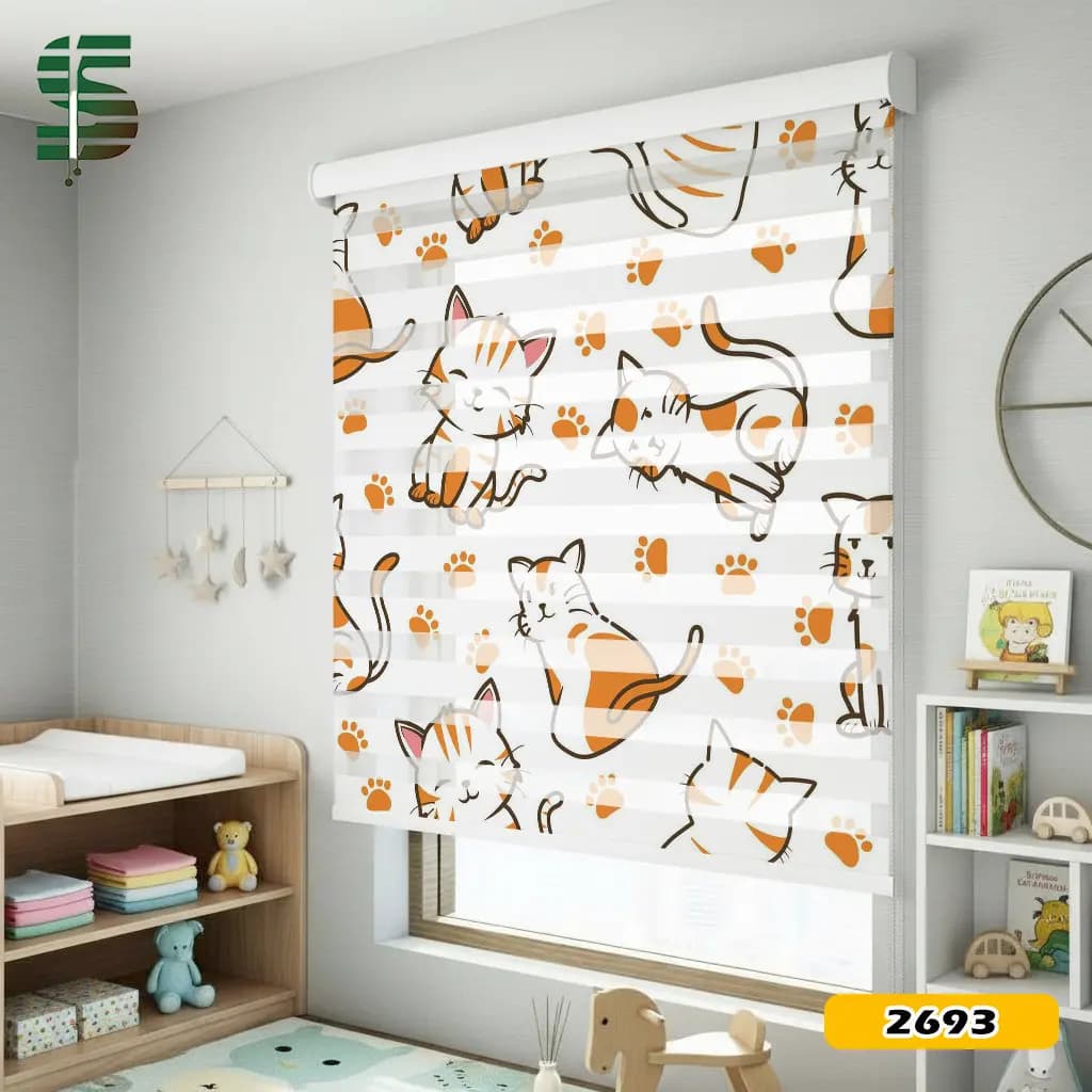 پرده زبرا کودک طرح گربه کد ZB-2693 — تصویر ۲