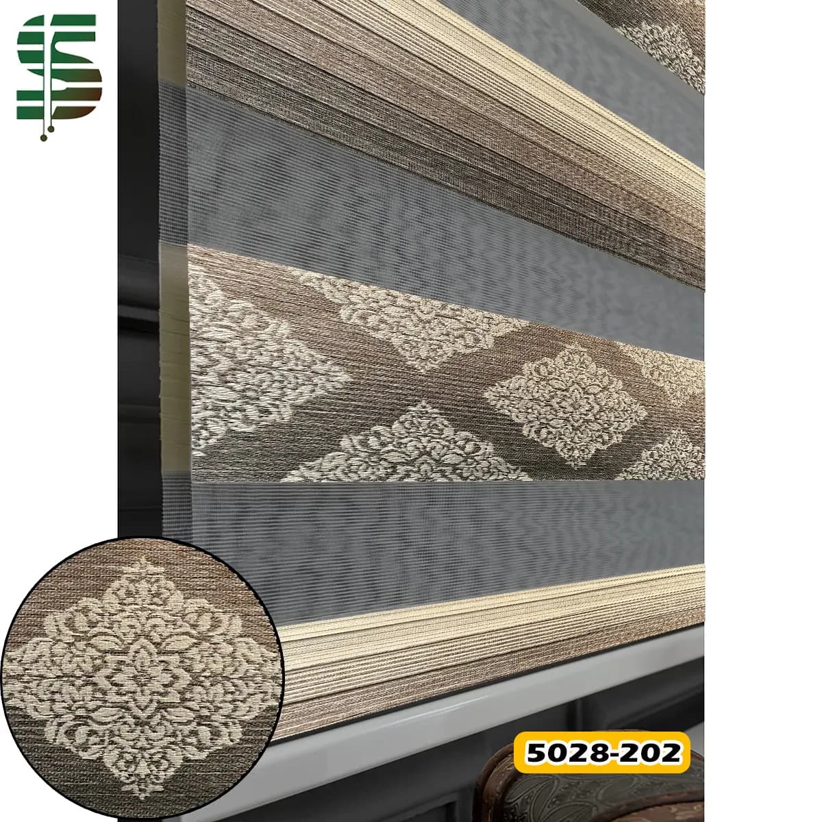 پرده زبرا پلیسه گلدار طرح کلاسیک کد 5028 در 5 رنگ — تصویر ۲