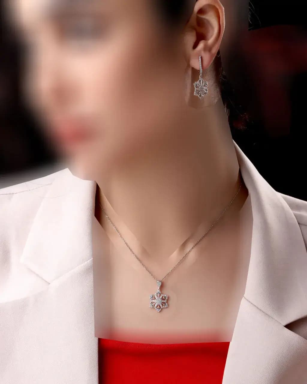 نیم ست نقره زنانه جی تی ای طرح دانه برف (بدون زنجیر) کد sv-219