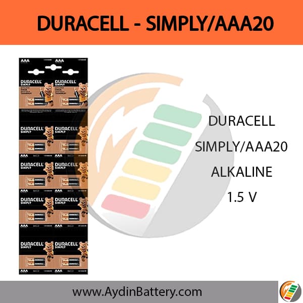 باتری نیم قلمی آلکالاین دوراسل DURACELL SIMPLY AAA20