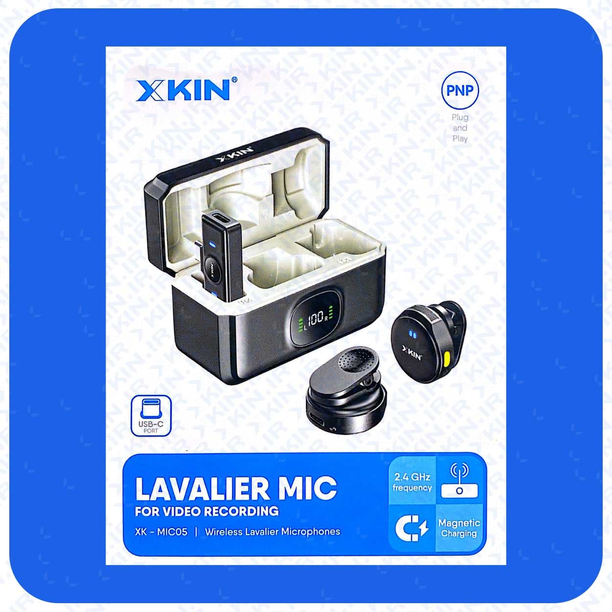 میکروفون یقهای حرفهای وایرلس ایکسکین مدل XK-MIC5 با دو میکروفون و باکس شارژ مغناطیسی — تصویر ۲