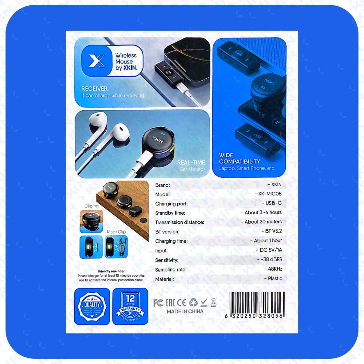 میکروفون یقهای حرفهای وایرلس ایکسکین مدل XK-MIC5 با دو میکروفون و باکس شارژ مغناطیسی — تصویر ۵