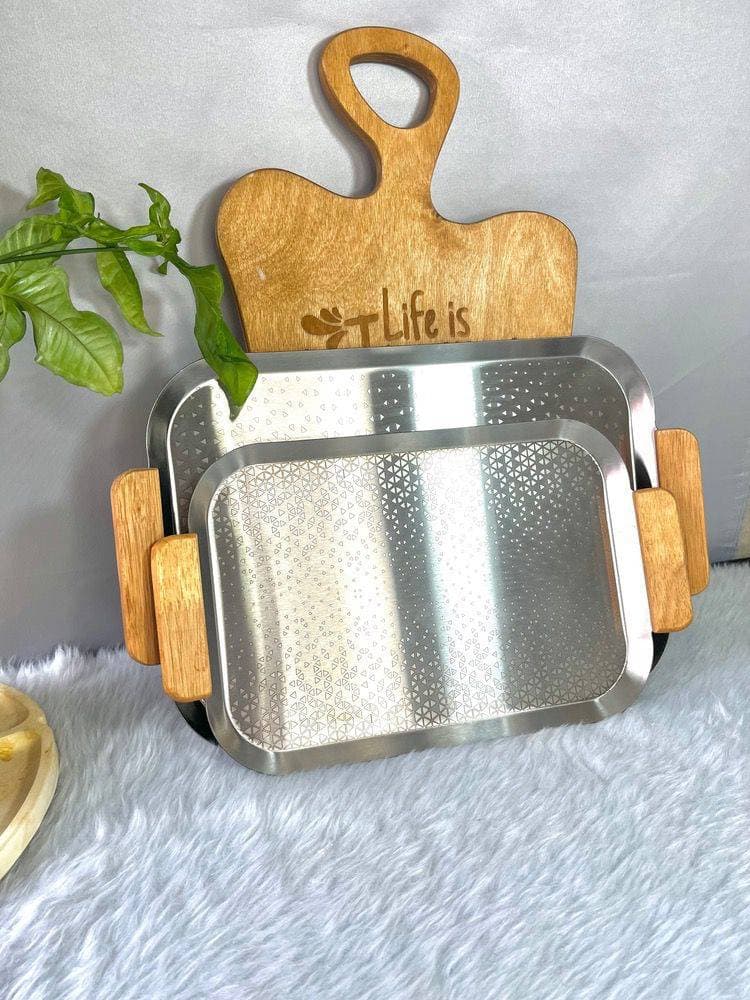 سینی 3 تایی دسته چوبی