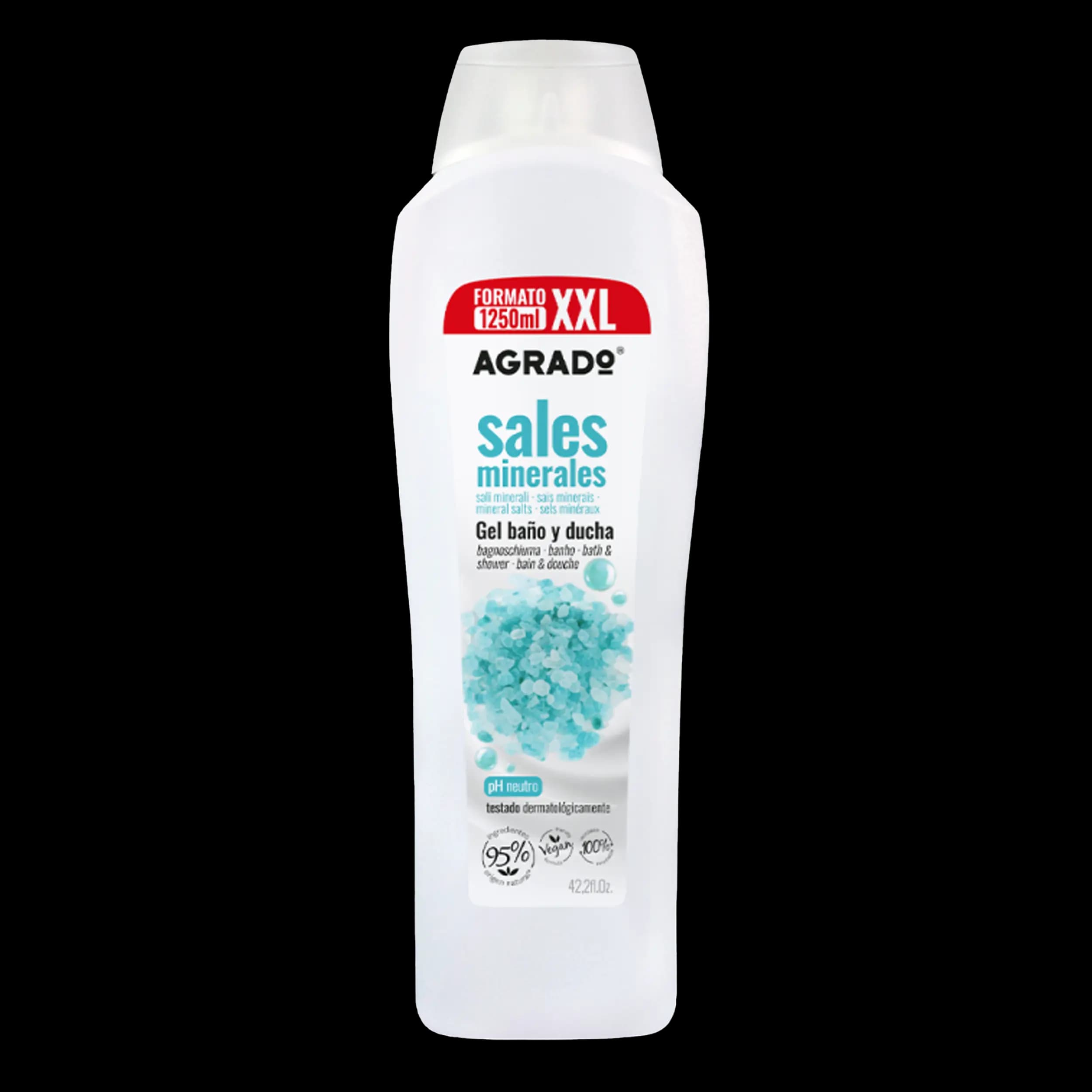 شامپو بدن نمک های معدنی آگرادو | Agrado Mineral Salt Shower Gel 1250 ml — تصویر ۲