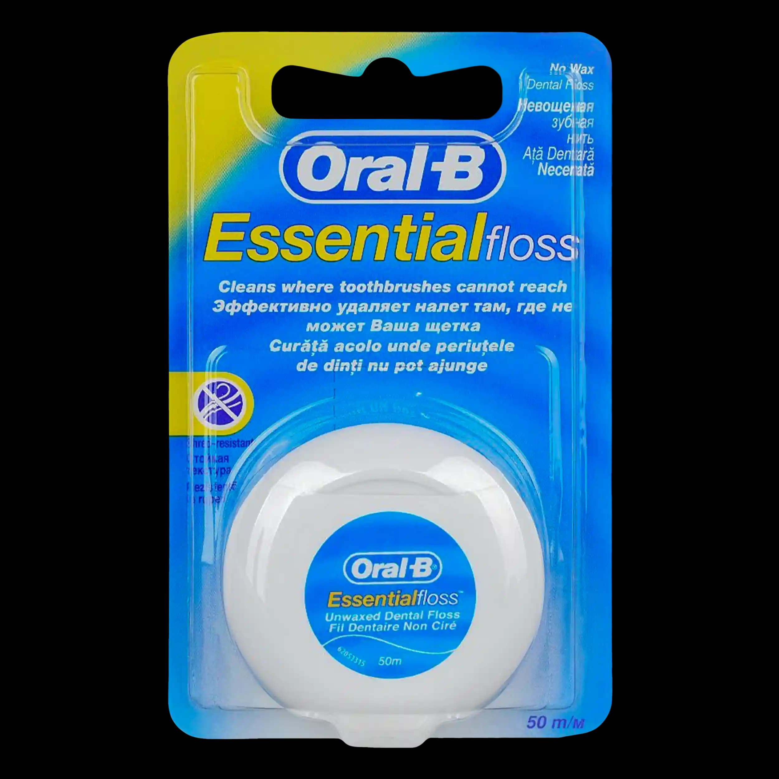 نخ دندان بدون موم اورال بی اسنشال 50 متری | Oral-B Essential Unwaxed Dental Floss – 50m