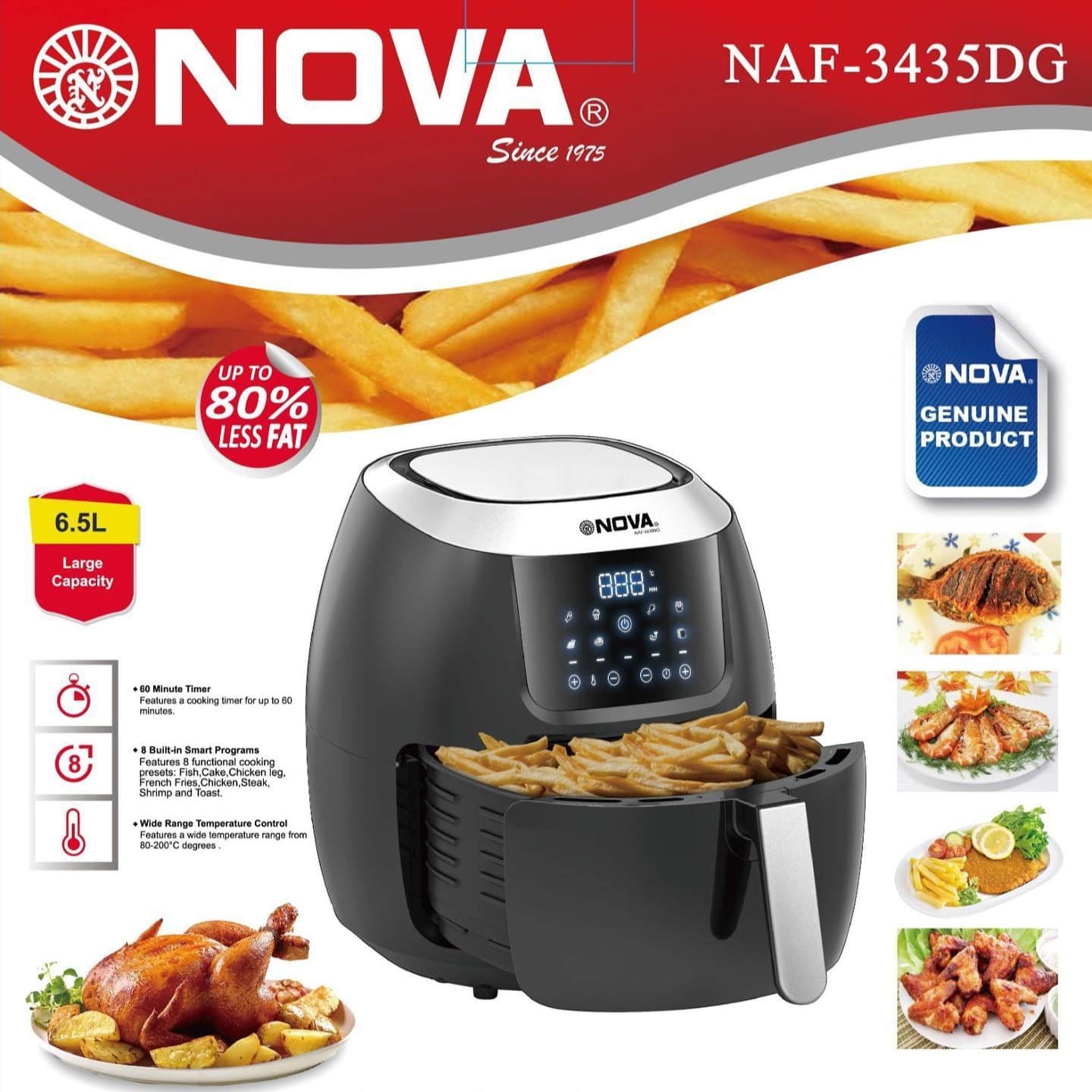 سرخ کن نوا مدل NAF-3435DG بدون روغن ظرفیت 6.5 لیتر ا NOVA NAF-3435DG Yip oil-free fryer, capacity 6.5 liters (تک/عمده) — تصویر ۴