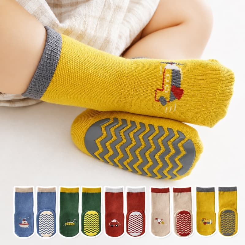 جوراب کودک ساق دار طرح وسایل نقلیه استپ دار(0تا3 سال)