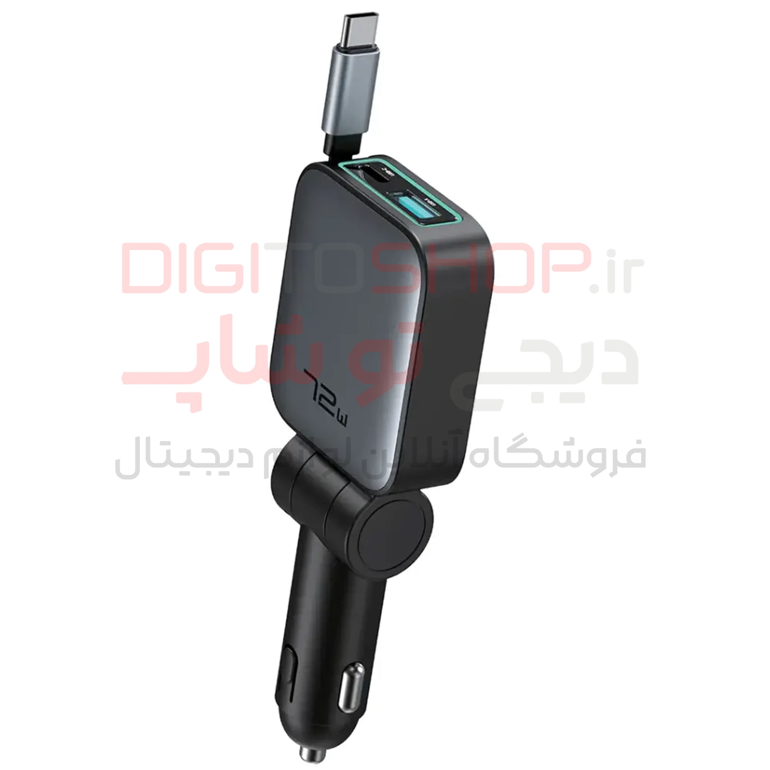 شارژر فندکی گرین لاین مدل Retractable 72W رنگ مشکی