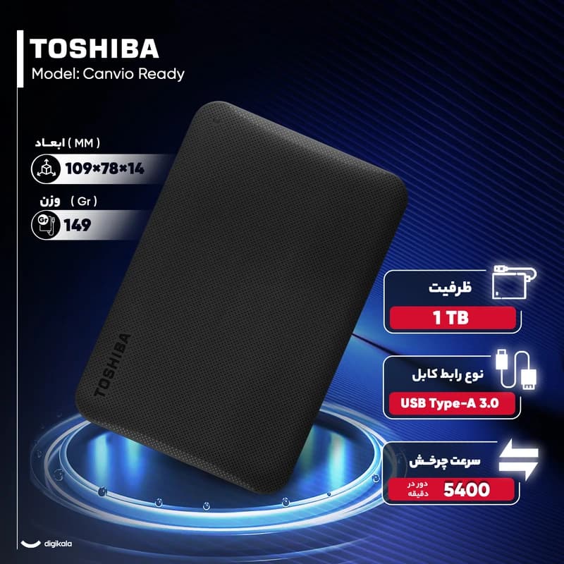 هارد اکسترنال توشیبا مدل Canvio Ready ظرفیت یک ترابایت دارای رابط USB Type-A 3.0 — تصویر ۳