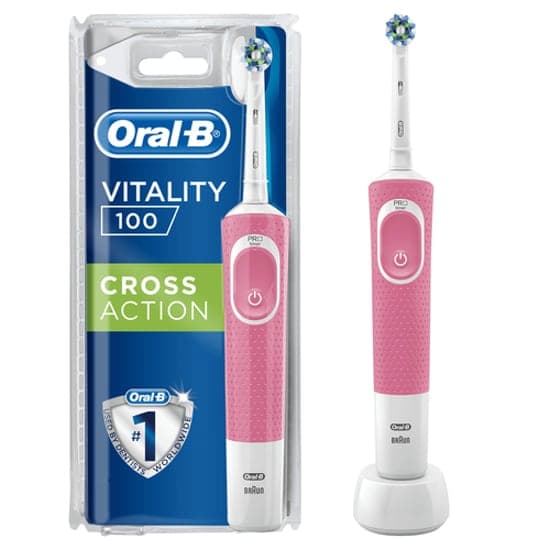 مسواک برقی اورال بی Oral-B مدل Vitality 100 صورتی با یدک Cross Action — تصویر ۳