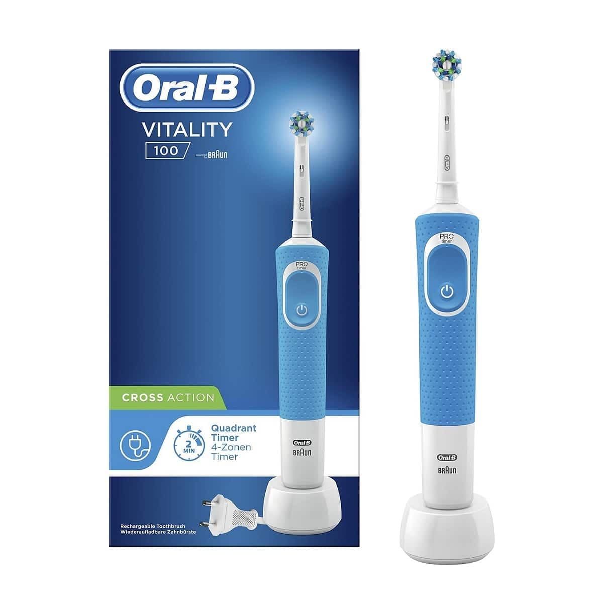 مسواک برقی اورال بی Oral-B مدل Vitality 100 رنگ آبی با یدک کراس اکشن Cross Action — تصویر ۳