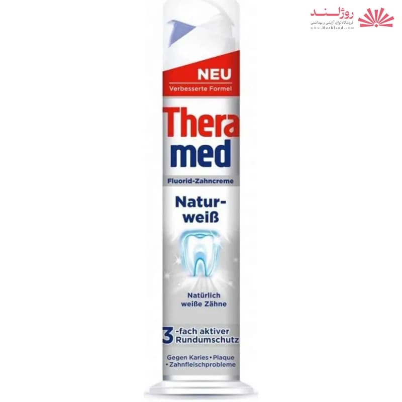 خمیر دندان پمپی ترامد Thera Med سفید کننده و ضد جرم حجم 100 میل — تصویر ۳