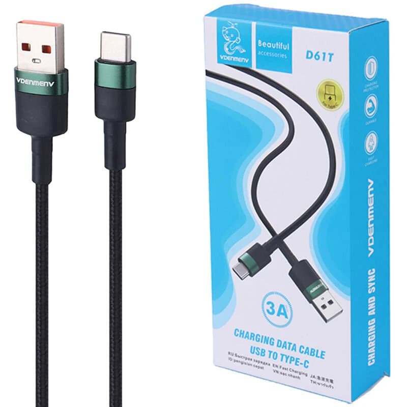کابل تایپ سی فست شارژ 3 آمپر دنمن D61T طول 1 متر