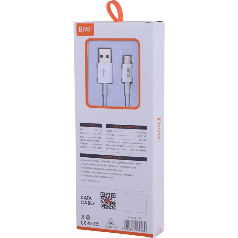 کابل لایتنینگ فست شارژ 3 آمپر بیوا C-10L طول 1.5 متر — تصویر ۷