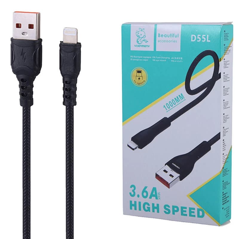 کابل لایتنینگ فست شارژ 3.6 آمپر دنمن D55L طول 1 متر
