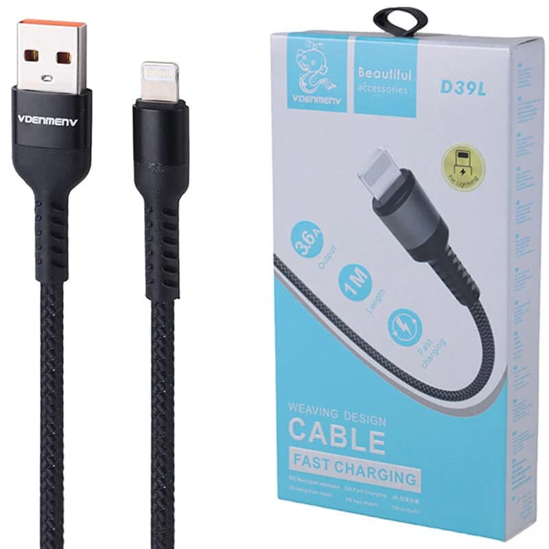کابل لایتنینگ فست شارژ 3.6 آمپر دنمن D39L طول 1 متر