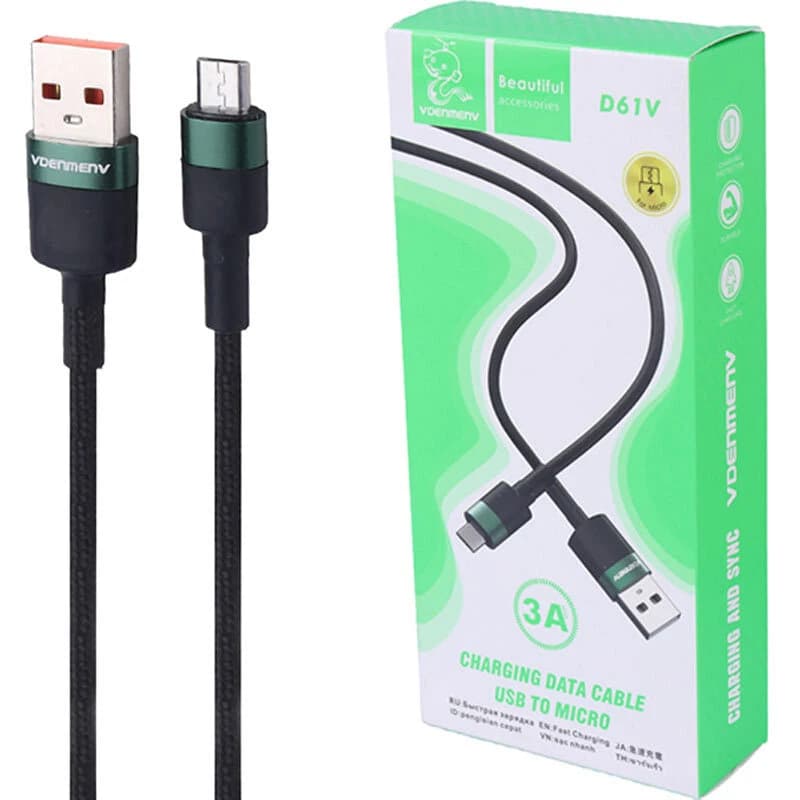 کابل میکرو یو اس بی فست شارژ 3 آمپر دنمن D61V طول 1 متر — تصویر ۸