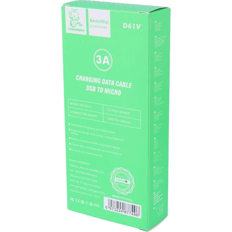 کابل میکرو یو اس بی فست شارژ 3 آمپر دنمن D61V طول 1 متر — تصویر ۶
