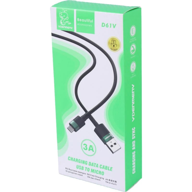 کابل میکرو یو اس بی فست شارژ 3 آمپر دنمن D61V طول 1 متر — تصویر ۷