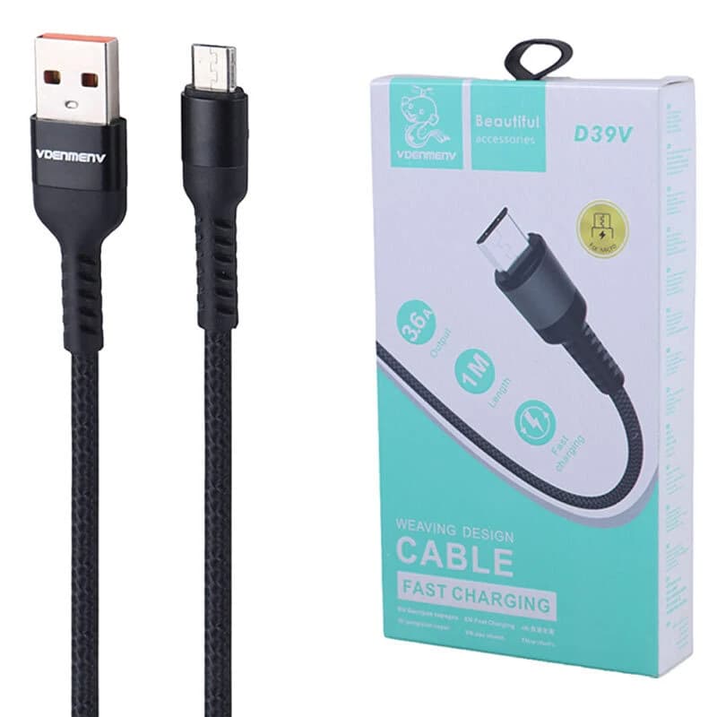 کابل میکرو یو اس بی فست شارژ 3.6 آمپر دنمن D39V طول 1 متر