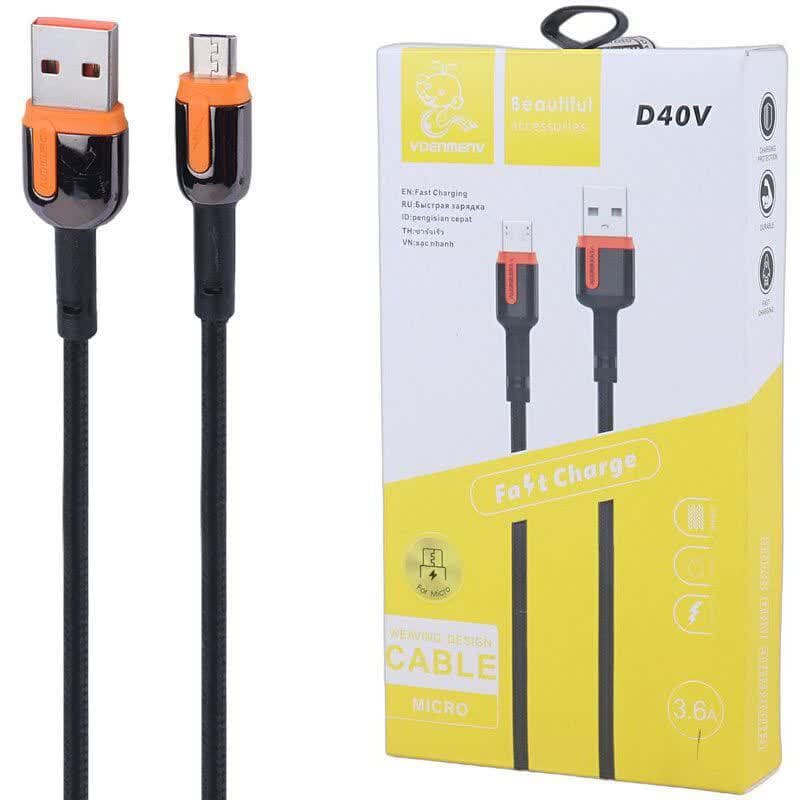کابل میکرو یو اس بی فست شارژ 3.6 آمپر دنمن D40V طول 1 متر