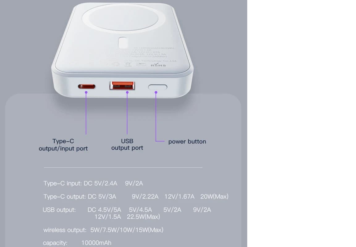 پاور بانک بی سیم فست شارژ یسیدو YP45 PD 22.5W ظرفیت 10000 میلی آمپر ساعت — تصویر ۱۱