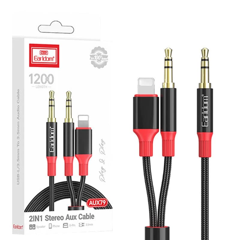 کابل تبدیل AUX به AUX/Lightning ارلدام ET-AUX79 طول 1.2 متر