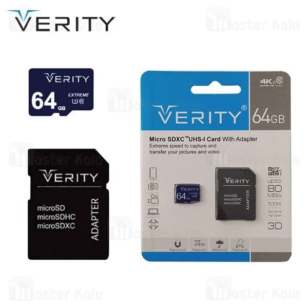 رم میکرو 64 گیگ وریتی Verity U3 C10 80MB/s + خشاب — تصویر ۵