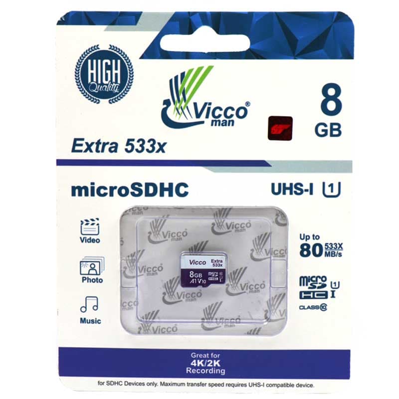 رم میکرو 8 گیگ ویکومن Vicco Extra 533x U1 C10 80MB/s — تصویر ۴